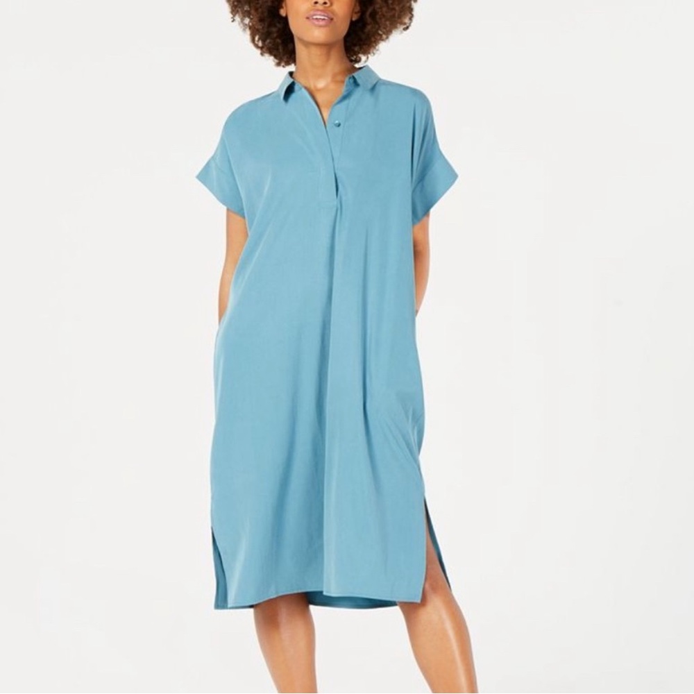 Eileen Fisher Cornflower Sand-washed Tencel Collar Dress XS, fits up to Medium